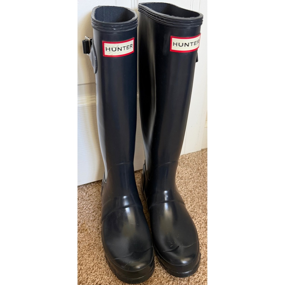 Hunter Original Tall Rain Boots Navy Blue Matte Waterproof Rubber Womens size 6